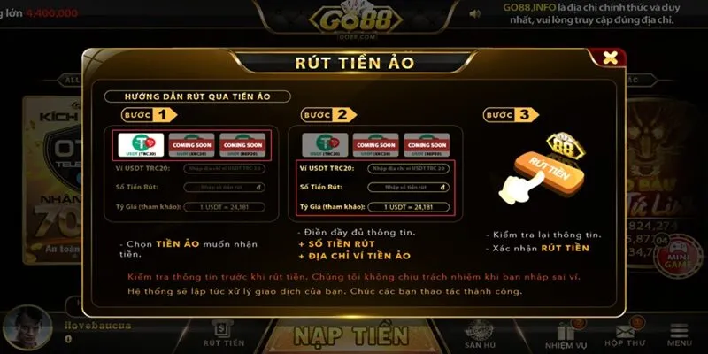 Tỷ lệ đổi thưởng tiền ảo cực cao chỉ có tại rút tiền Go88 Tỷ lệ đổi thưởng tiền ảo cực cao chỉ có tại rút tiền Go88